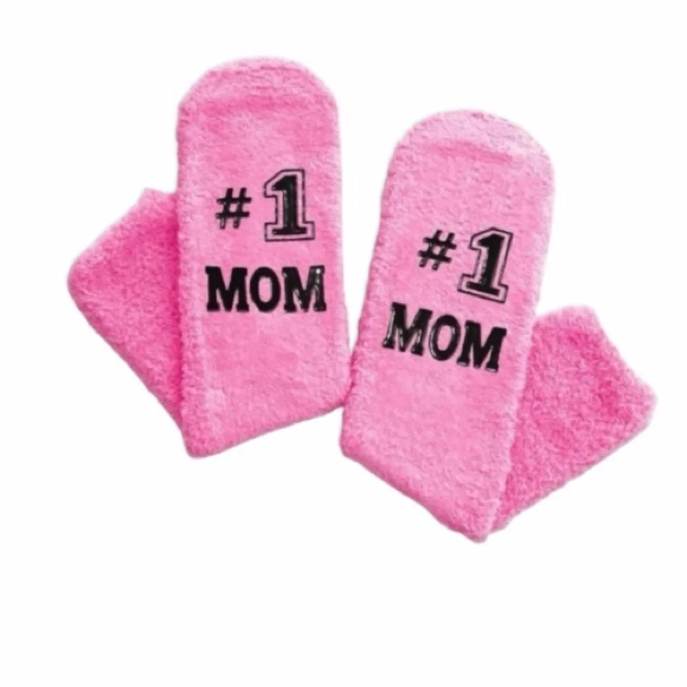 HappyPop Fuzzy Pink Fleece Novelty Socks “#1 Mom” NWT